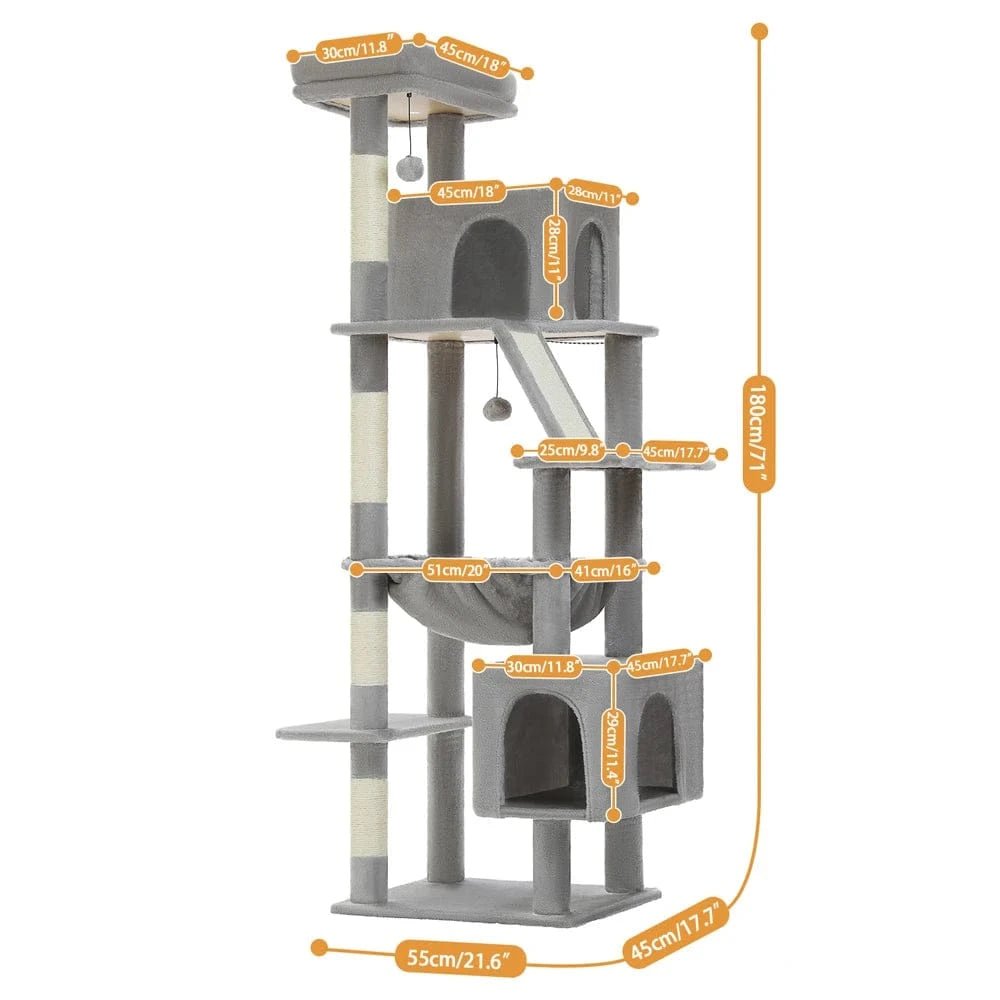 Grand arbre à chat 180cm – Tour avec hamac, griffoir sisal, jouets - One PETS - TOP