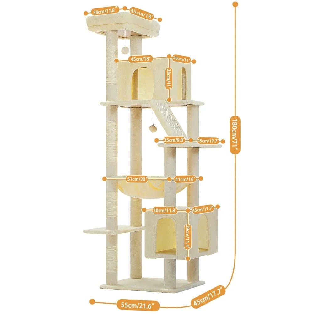 Grand arbre à chat 180cm – Tour avec hamac, griffoir sisal, jouets - One PETS - TOP
