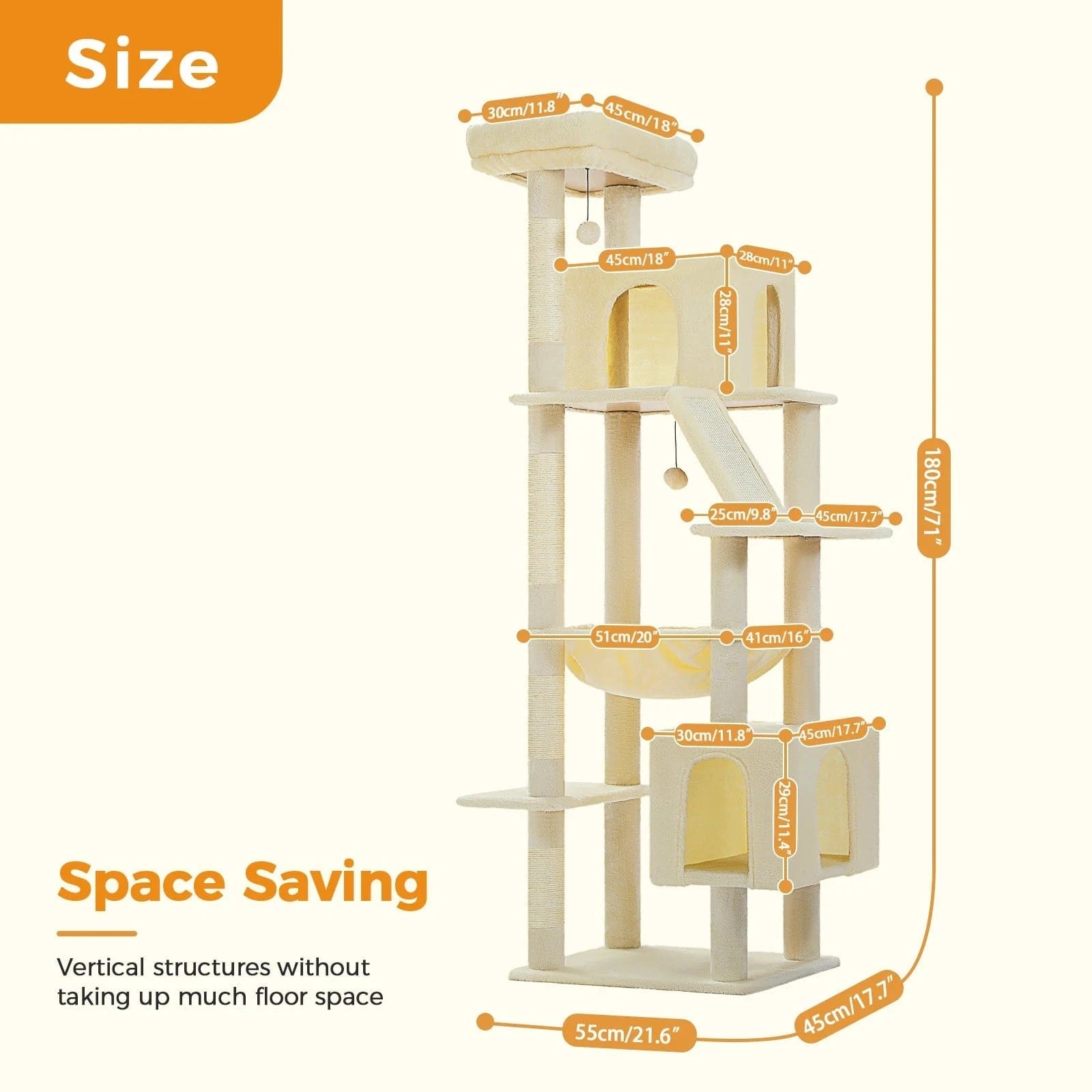 Grand arbre à chat 180cm – Tour avec hamac, griffoir sisal, jouets - One PETS - TOP