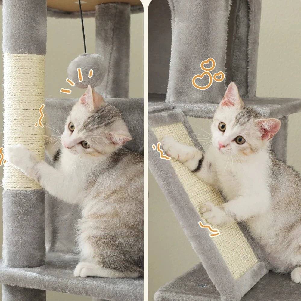 Grand arbre à chat 180cm – Tour avec hamac, griffoir sisal, jouets - One PETS - TOP