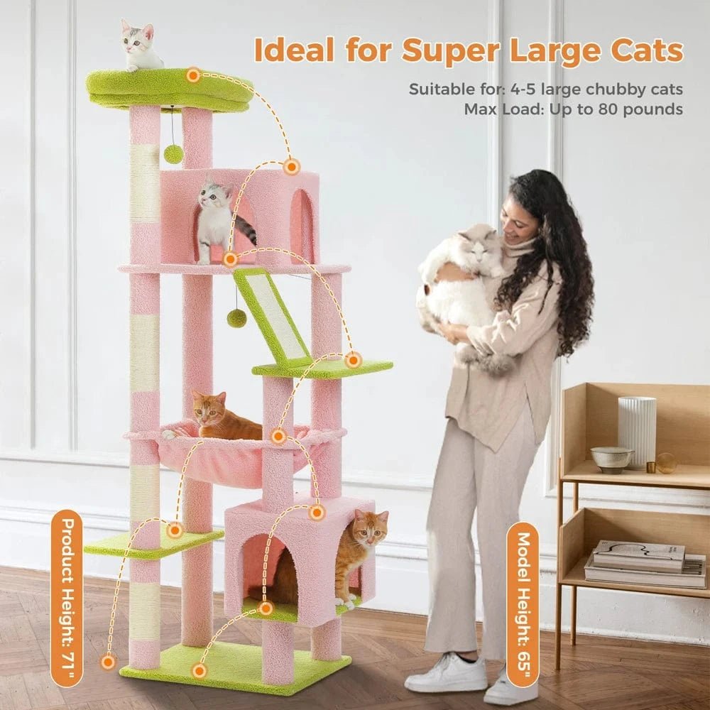 Grand arbre à chat 180cm – Tour avec hamac, griffoir sisal, jouets - One PETS - TOP