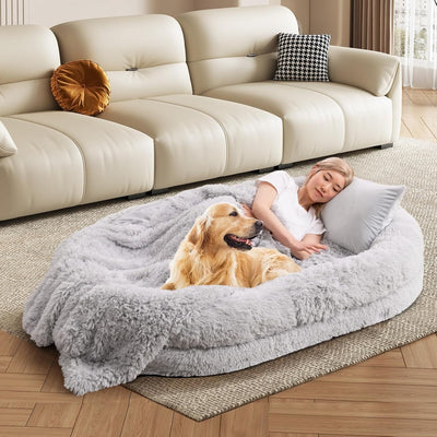 Grand panier pour chien XXL – Lit géant avec plaid & coussin gonflable Gris One PETS-TOP