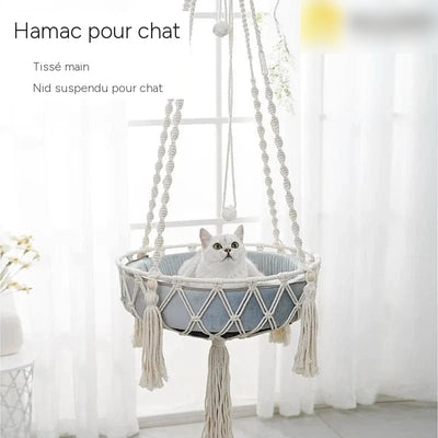 Hamac suspendu pour animaux - balancoire chat en corde coton tissee