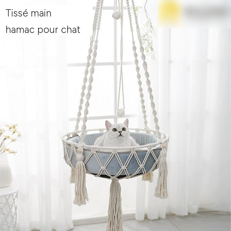 Hamac suspendu pour animaux - balancoire chat en corde coton tissee – vue 3