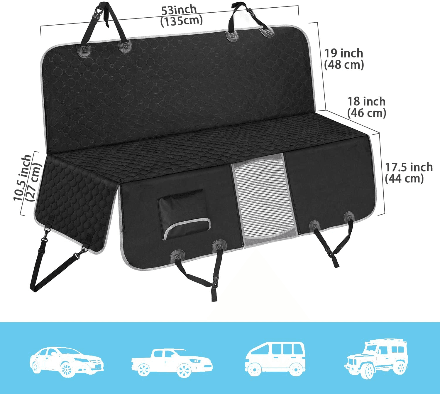 Housses De Siège D'Auto Pour Chien, Housse Protection De Siège D'Arrière Tansport Chien En Voiture Avec Fenêtre De Visualisation, Housse Banquette Imperméable Pour Voitures Et Vus, 145 X 136 Cm, Noir - One PETS - TOP