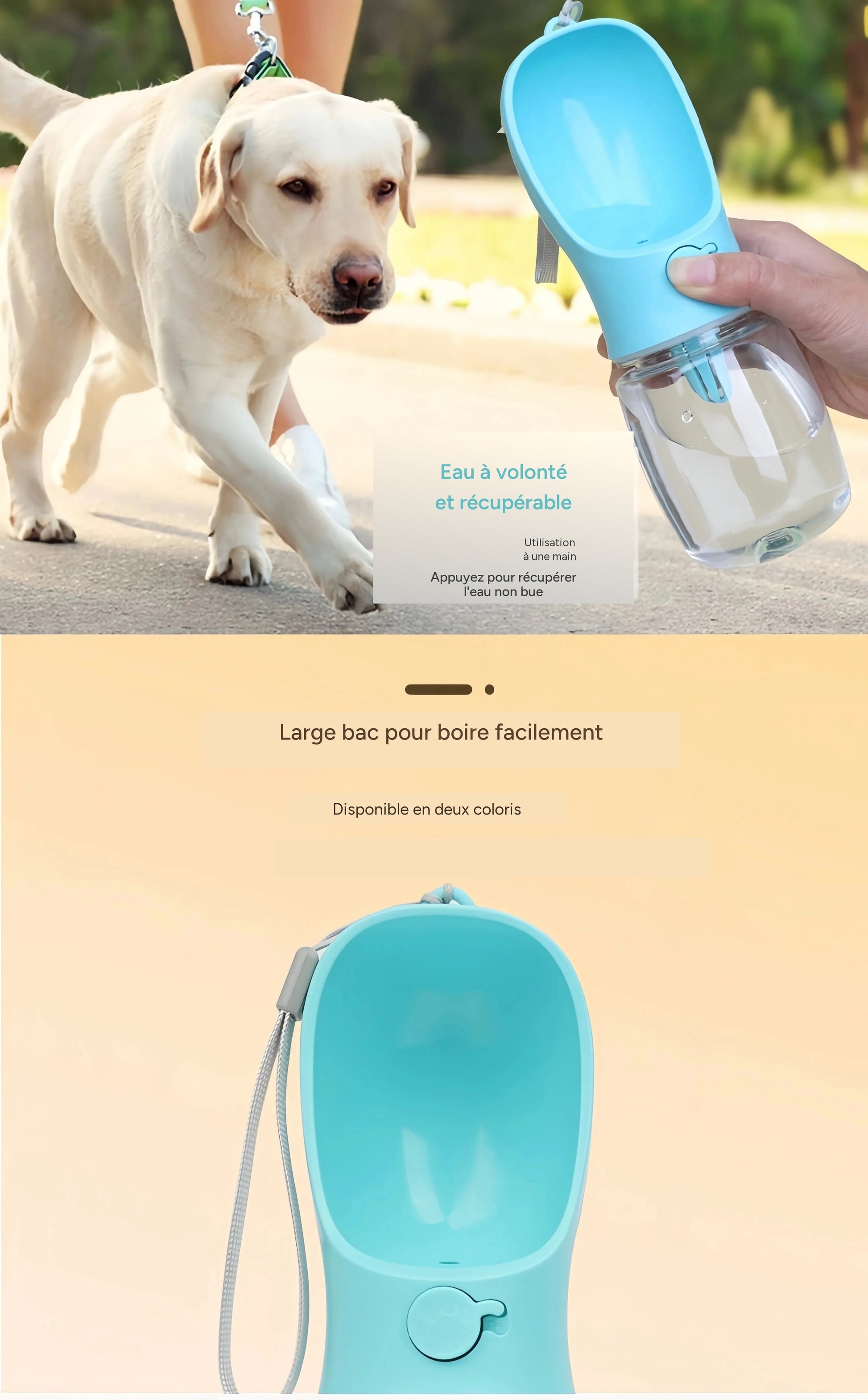 Bouteille d'eau portable 2-en-1 pour chiens et chats en balade