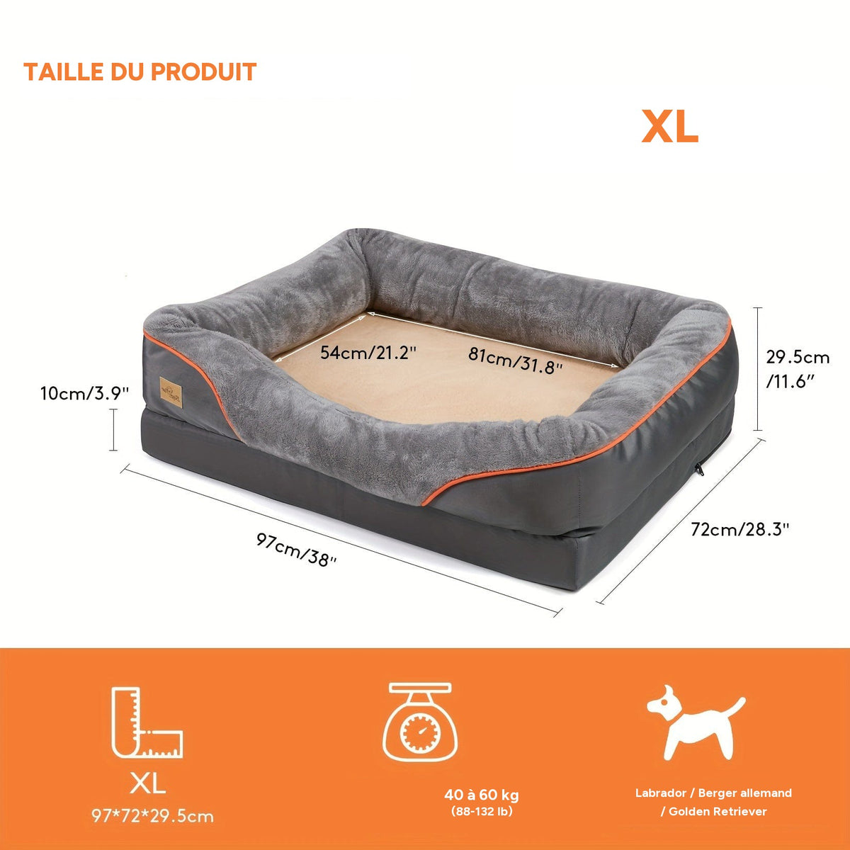 Lit orthopédique XXL pour chien sofa moelleux avec housse lavable – détail