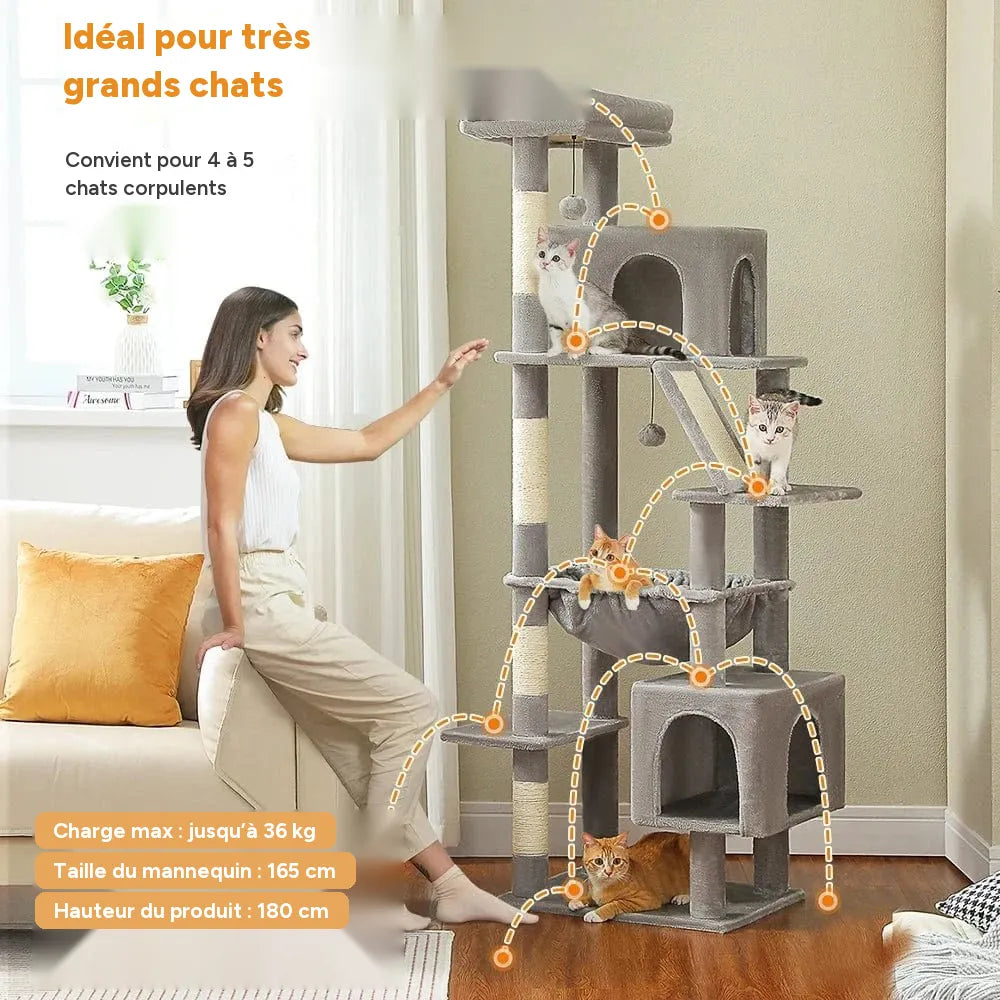 Grand arbre à chat 180cm – Tour avec hamac, griffoir sisal, jouets - One PETS-TOP – vue 14