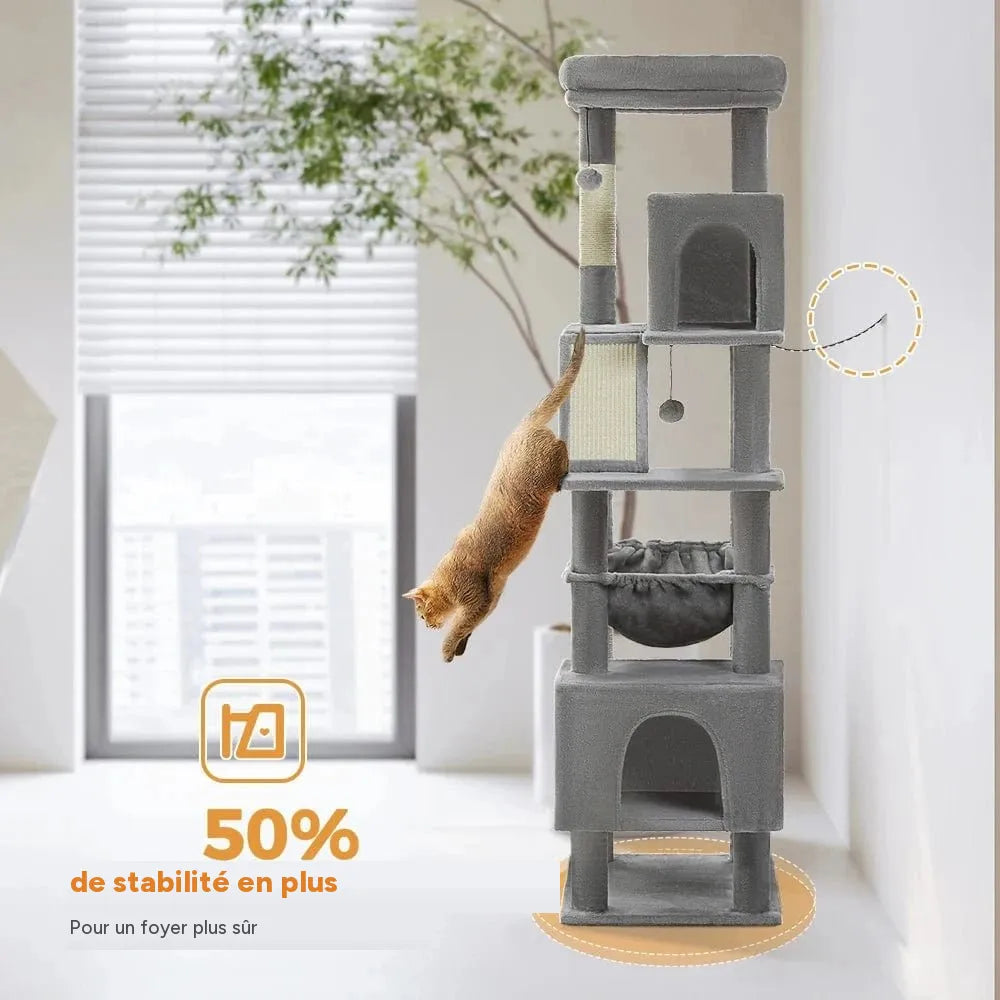Grand arbre à chat 180cm – Tour avec hamac, griffoir sisal, jouets - One PETS-TOP – vue 15