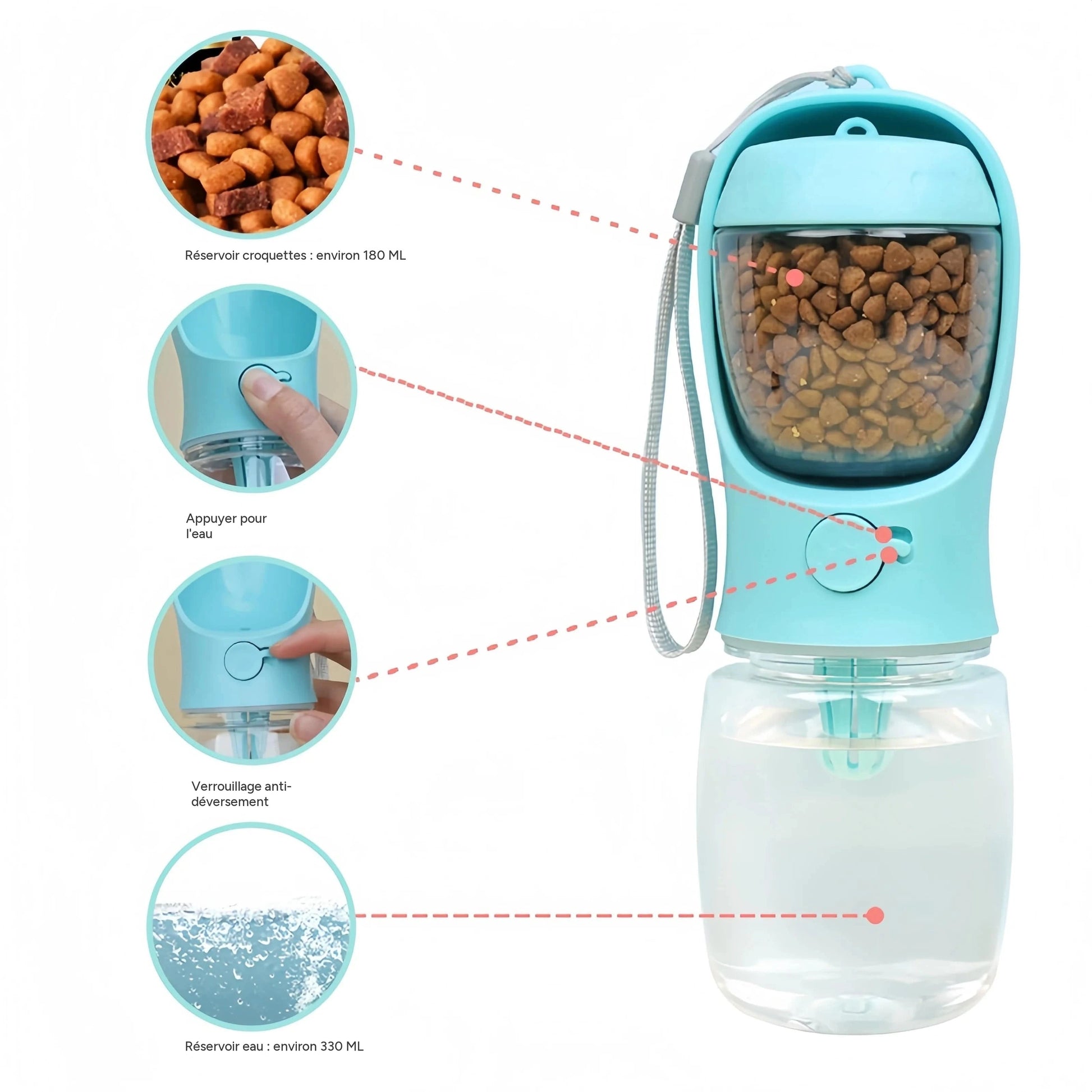 Bouteille d'eau portable 2-en-1 pour chiens et chats en balade