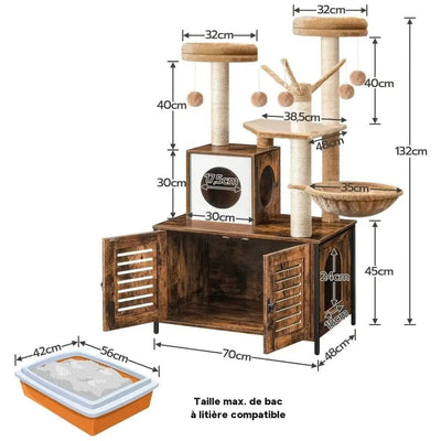 Arbre à chat 2 en 1 cache-litière tour multifonction