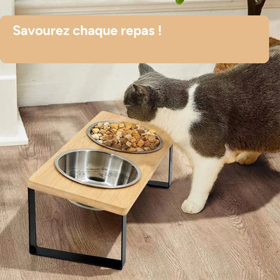 Bols sureleves pour chat, chiot, inclines anti-vomissement avec support bois