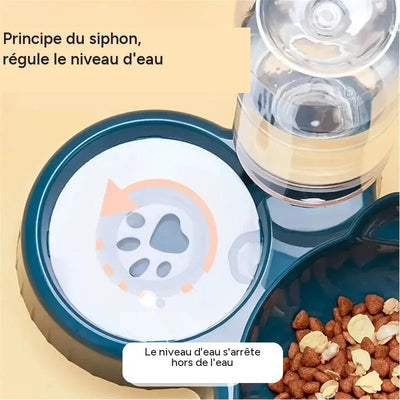 Station d'alimentation 3 en 1 pour chat, bols nourriture eau design