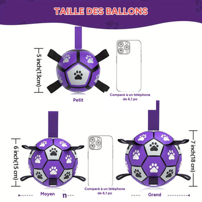 Ballon de foot pour chien resistant - jouet interactif avec sangles