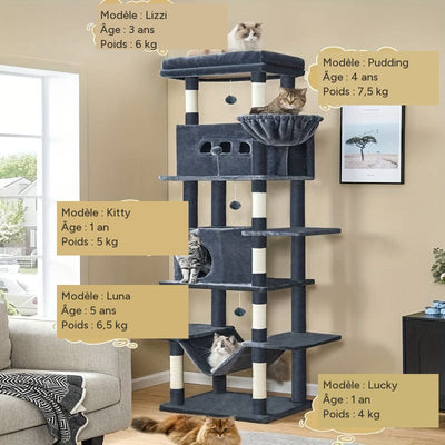 Arbre à chat XXL 170cm multi-niveaux griffoirs niches