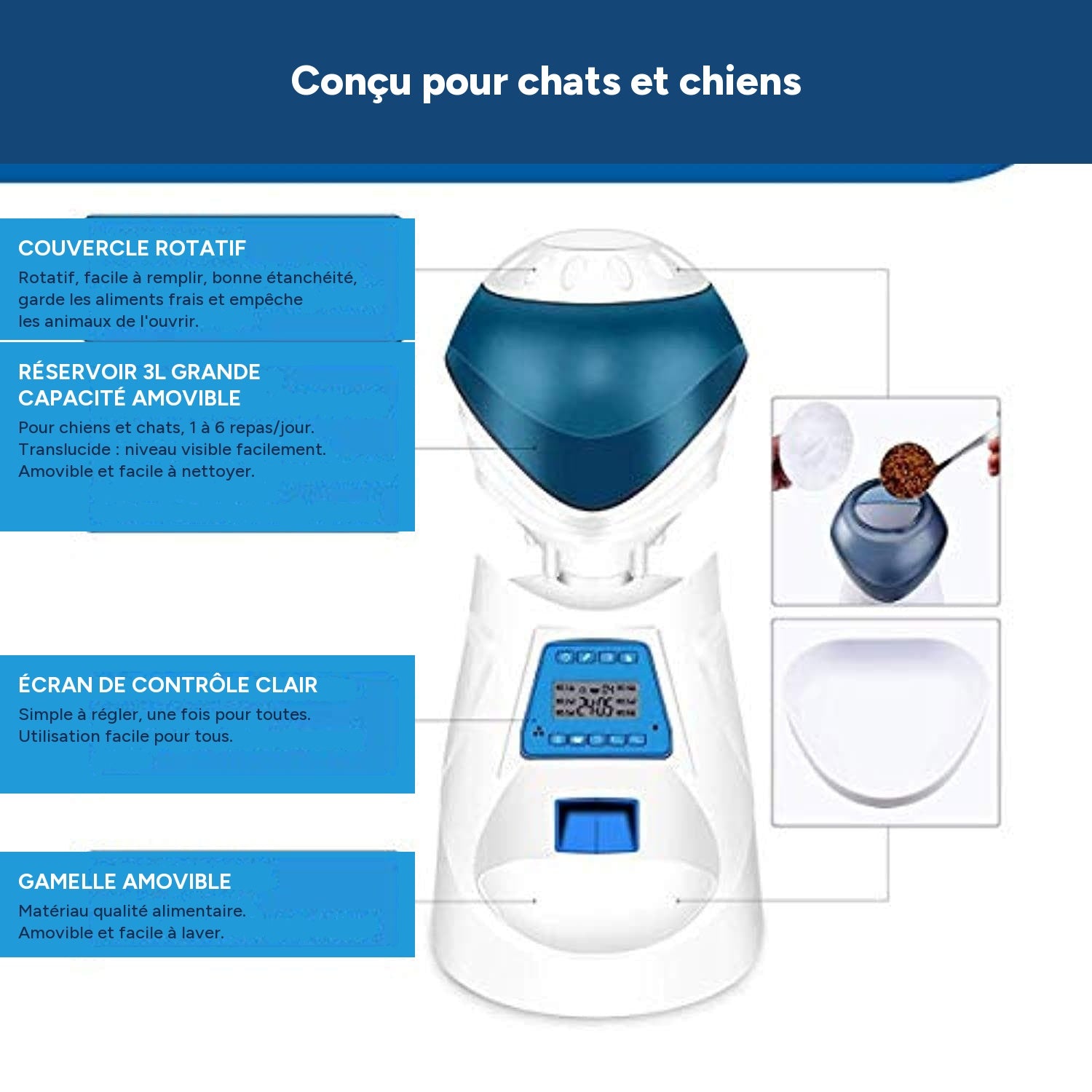 Distributeur automatique pour animaux domestiques 6 repas chien