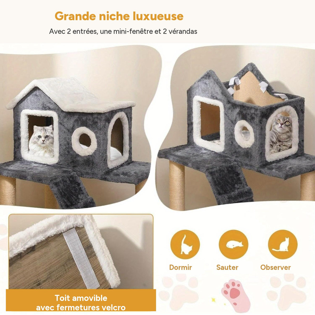 Arbre à chat 88 cm tour avec niche griffoirs sisal échelle