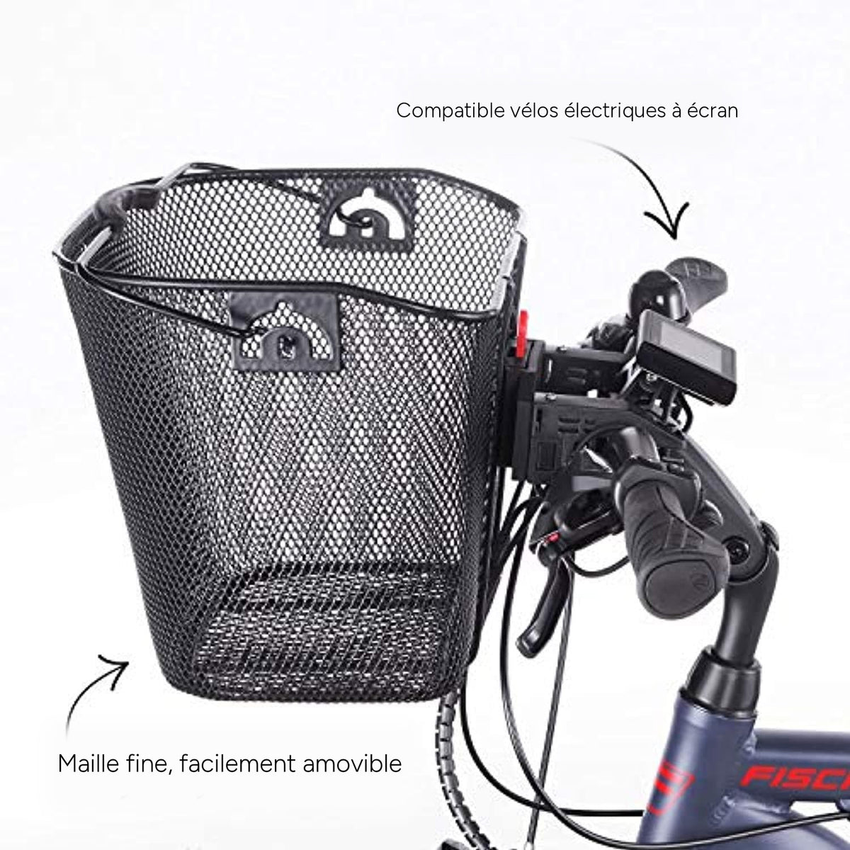 Panier guidon vélo électrique - compatible écran, maille fine facilement amovible