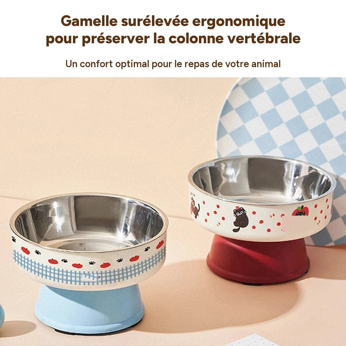 Bol surélevé en inox pour animaux - design coloré ergonomique anti-fatigue – vue 3