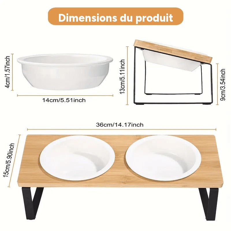 Bol surélevé incliné 15 pour chat et chien - support bambou, bol céramique – détail 2