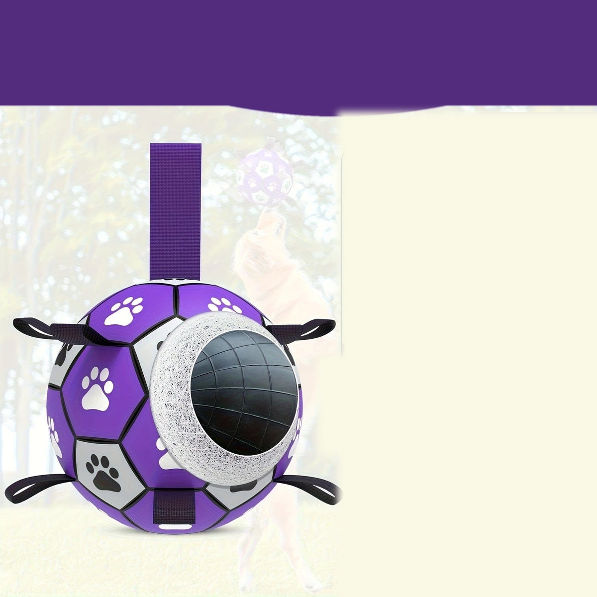 Ballon de foot pour chien resistant - jouet interactif avec sangles – vue 2