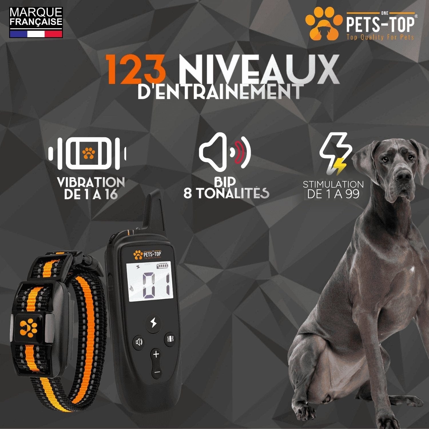 123 niveaux d'entrainement - Vibration de 1 a 16, Bip 8 tonalites, Stimulation de 1 a 99