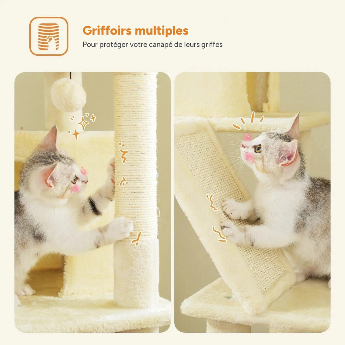 Grand arbre à chat 180cm – Tour avec hamac, griffoir sisal, jouets - One PETS-TOP – vue 4
