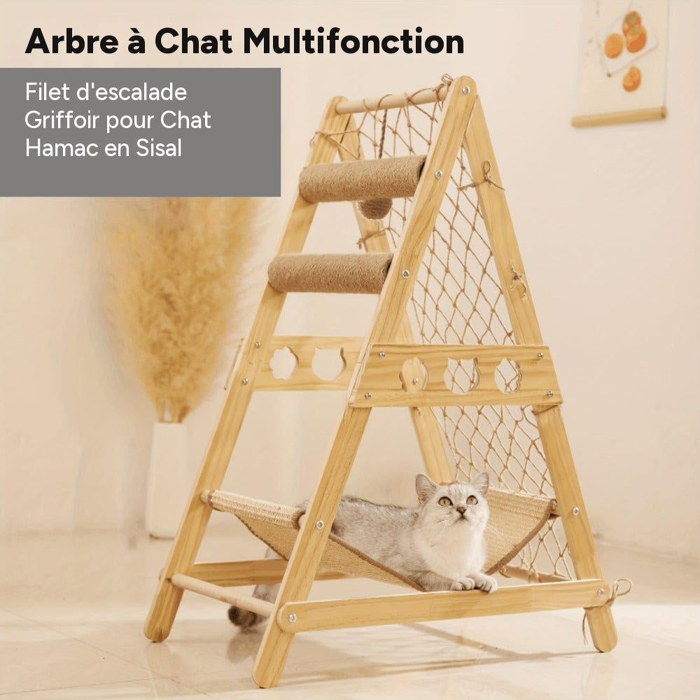 Arbre à chat multi-niveaux bois - infographie 2