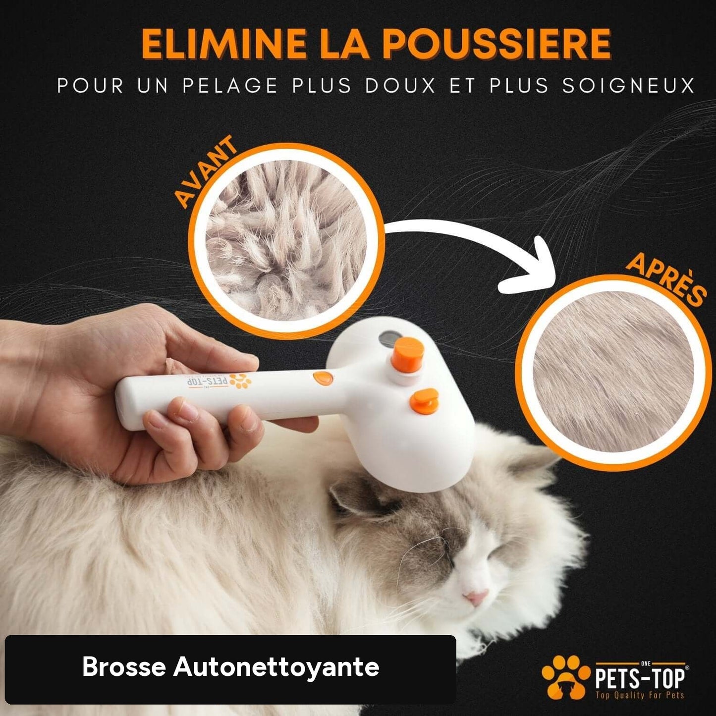 Brosse autonettoyante pour chat et petit chien – One PETS-TOP – détail