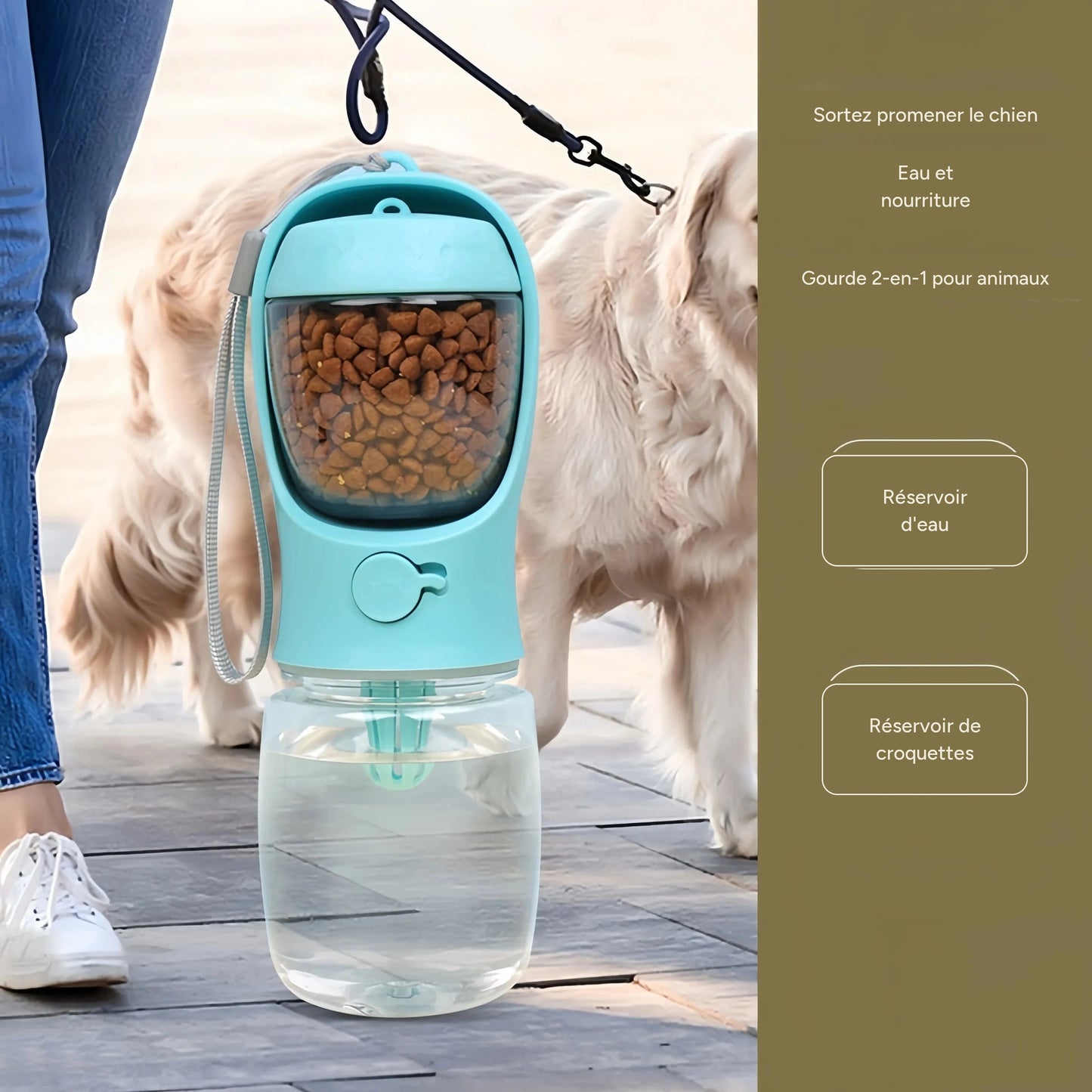 Bouteille d'eau portable 2-en-1 pour chiens et chats en balade