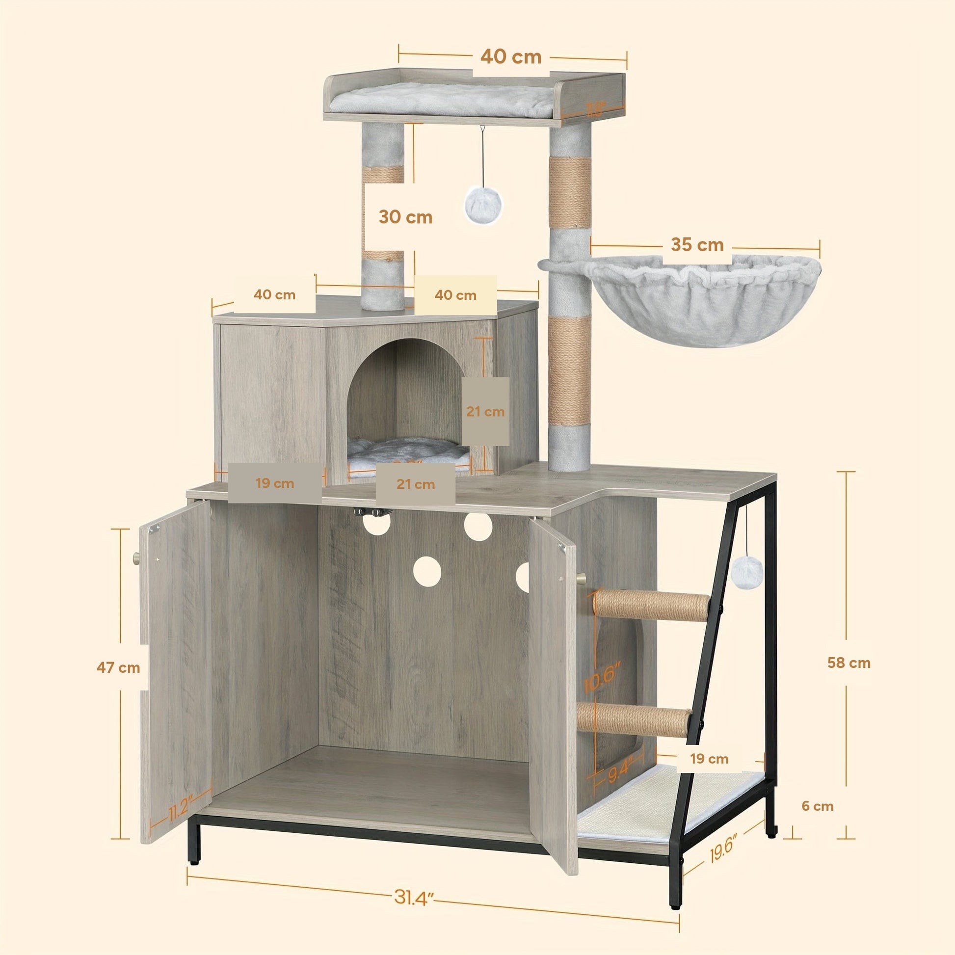 Meuble 4 en 1 chat cache-litière arbre condo multi-niveaux – vue 3