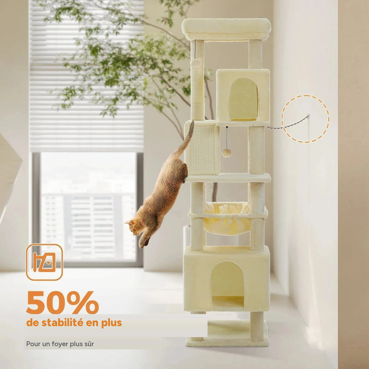 Grand arbre à chat 180cm – Tour avec hamac, griffoir sisal, jouets - One PETS-TOP – vue 5