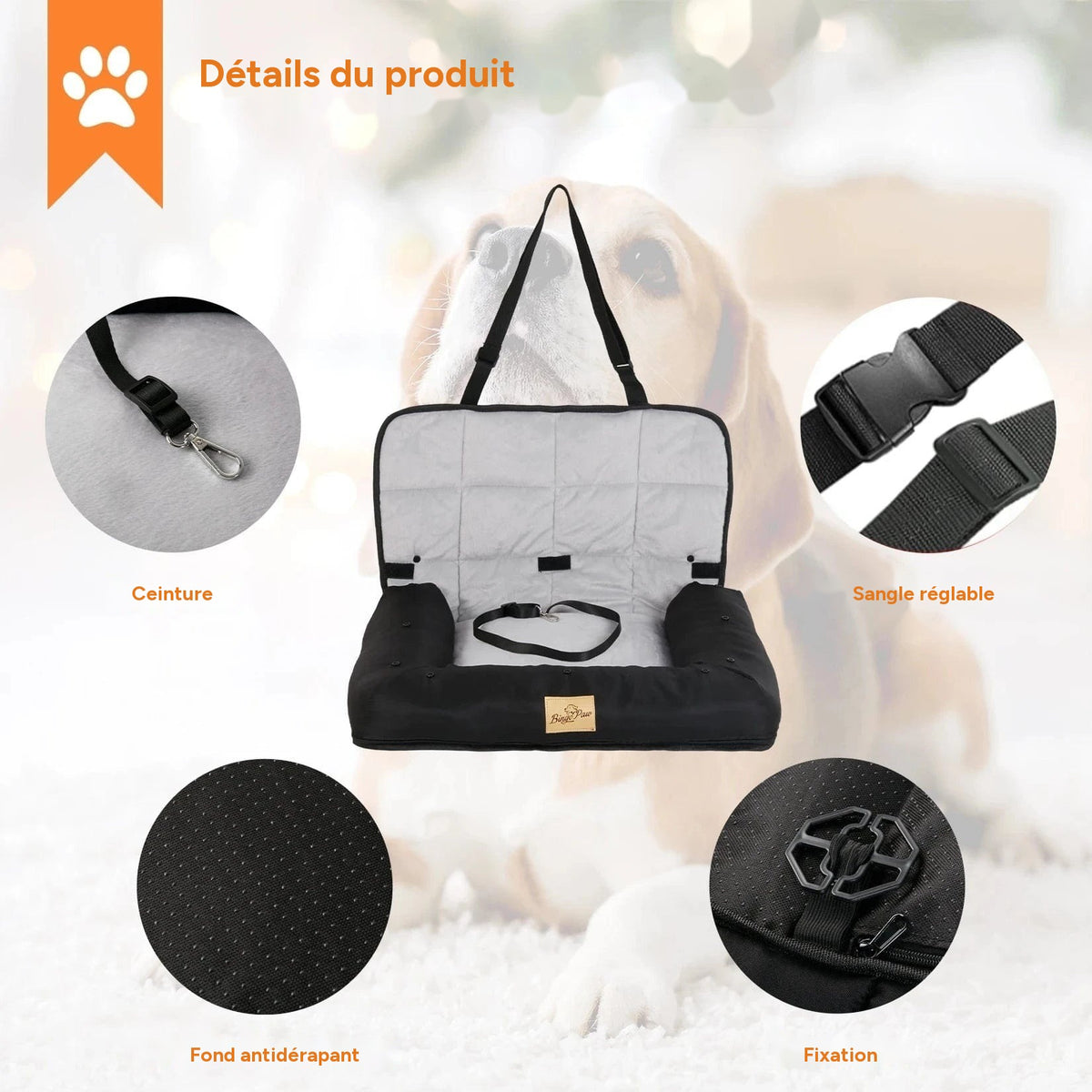 Siège de voiture portable pour chien – Rehausseur étanche avec ceinture - One PETS-TOP – vue 5