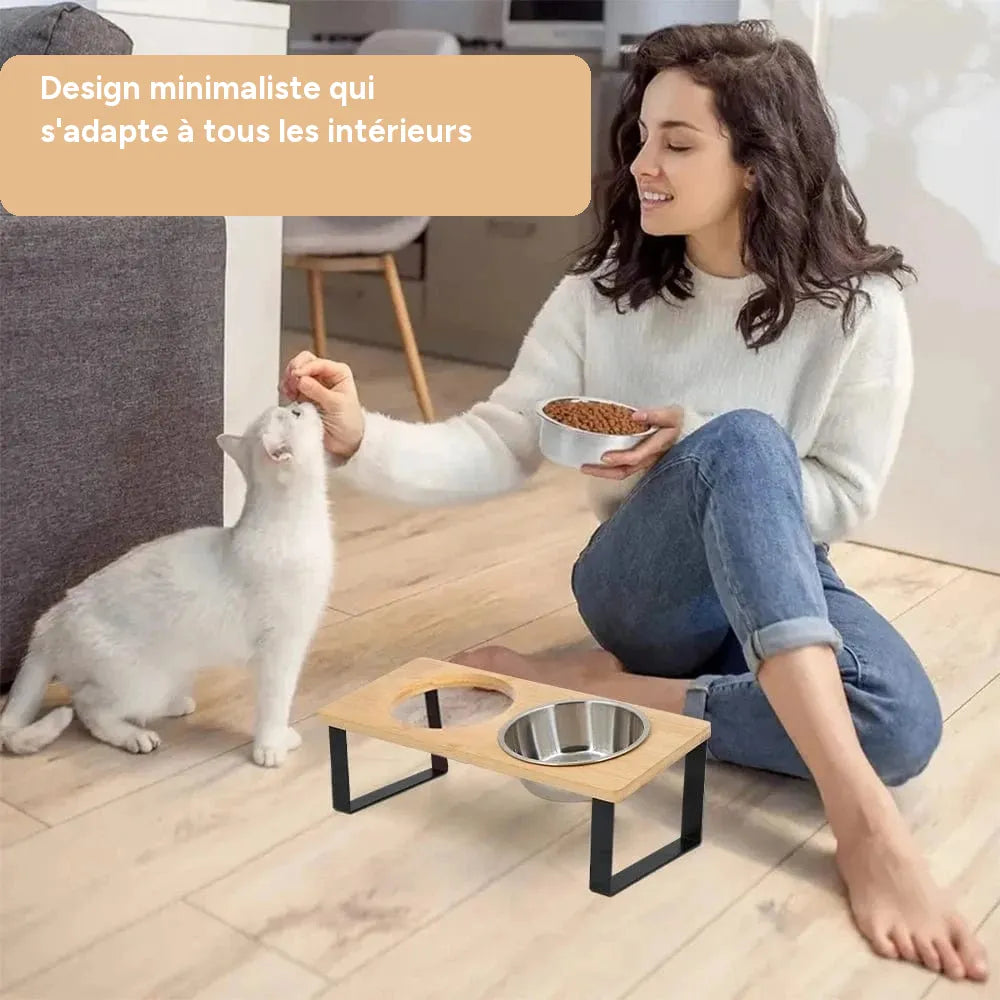 Bols sureleves pour chat, chiot, inclines anti-vomissement avec support bois – vue 3