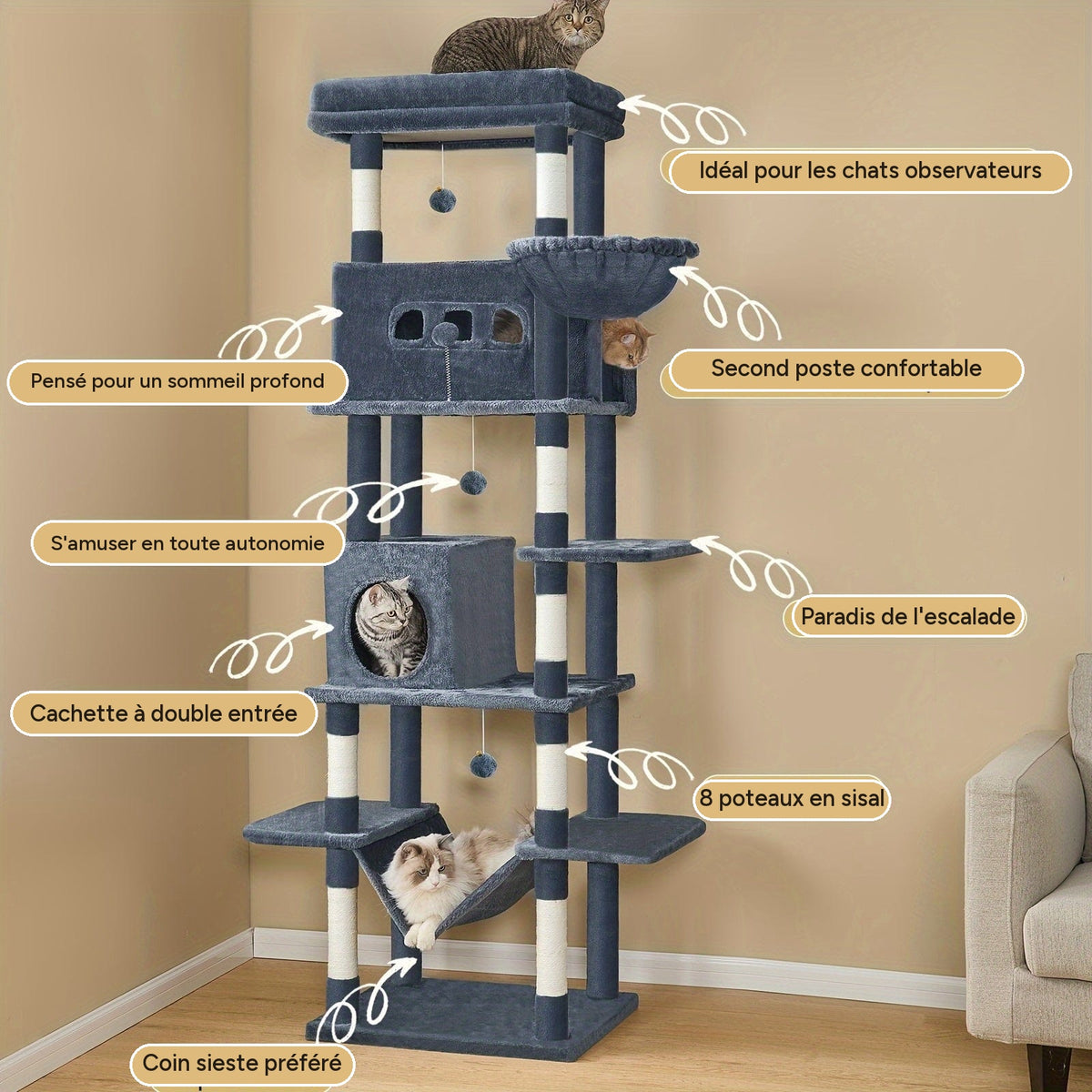 Arbre a chat XXL 210 cm - infographie 3