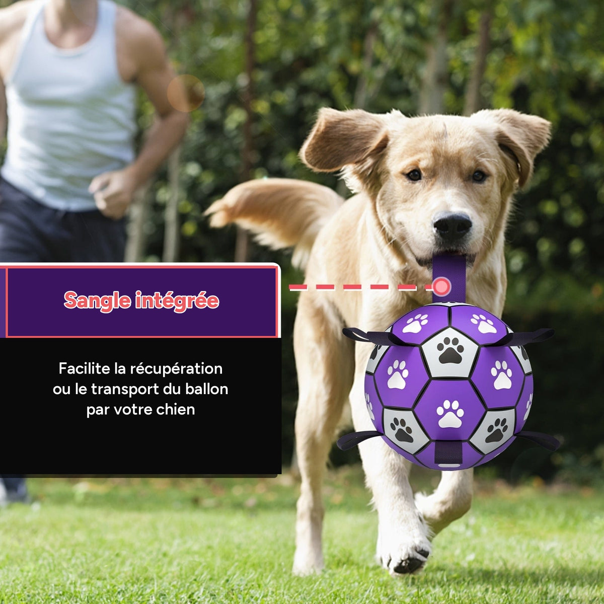 Ballon de foot pour chien resistant - jouet interactif avec sangles – vue 4