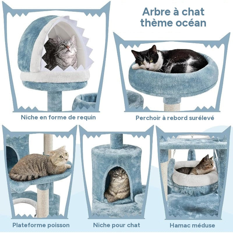 Arbre a chat marin 155 cm - niche requin hamac poteaux sisal – vue 2
