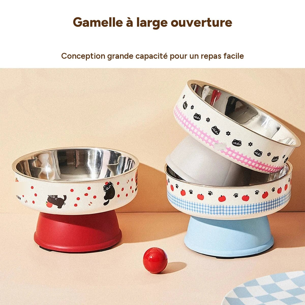 Bol surélevé en inox pour animaux - design coloré ergonomique anti-fatigue – vue 5