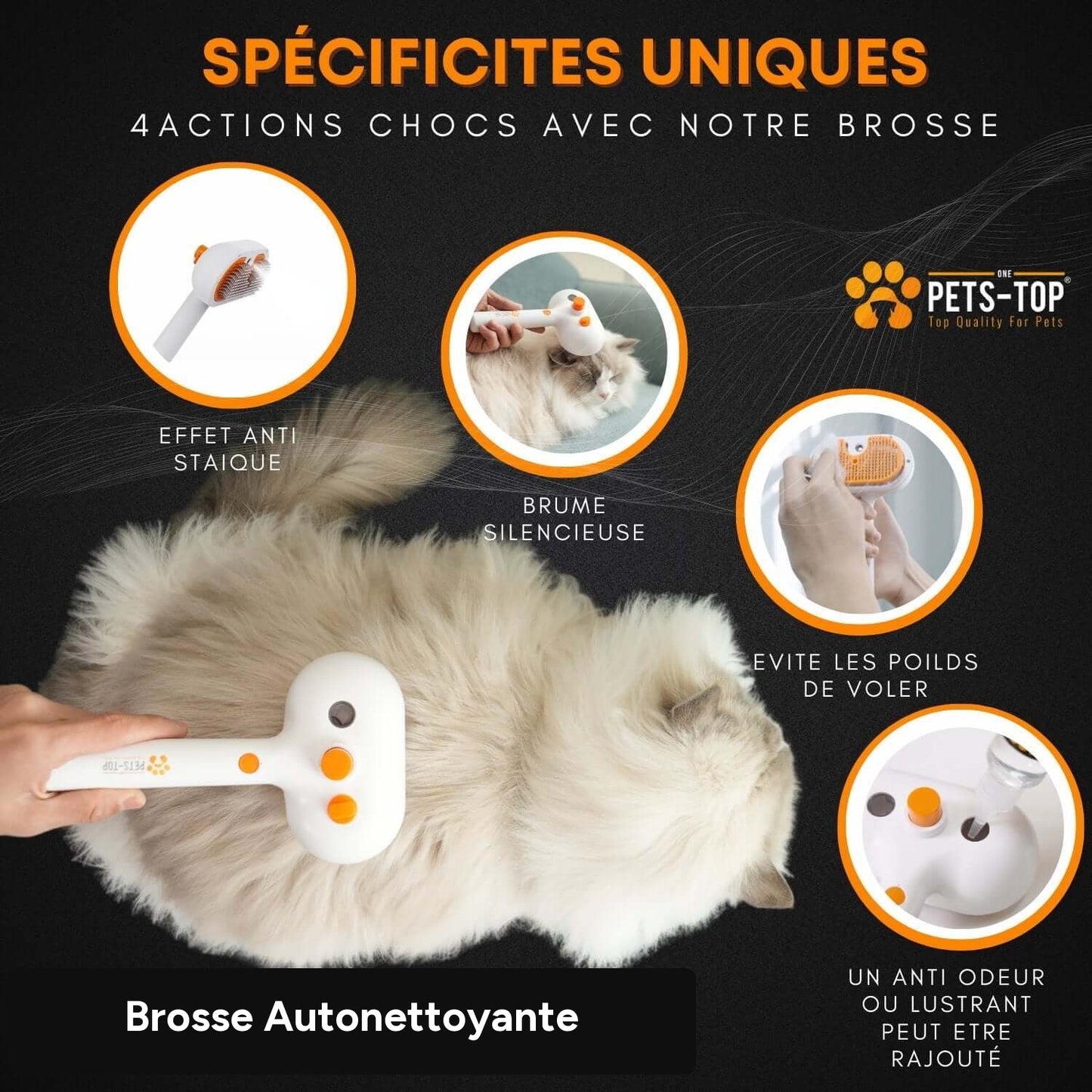 Brosse autonettoyante pour chat et petit chien – One PETS-TOP – en situation