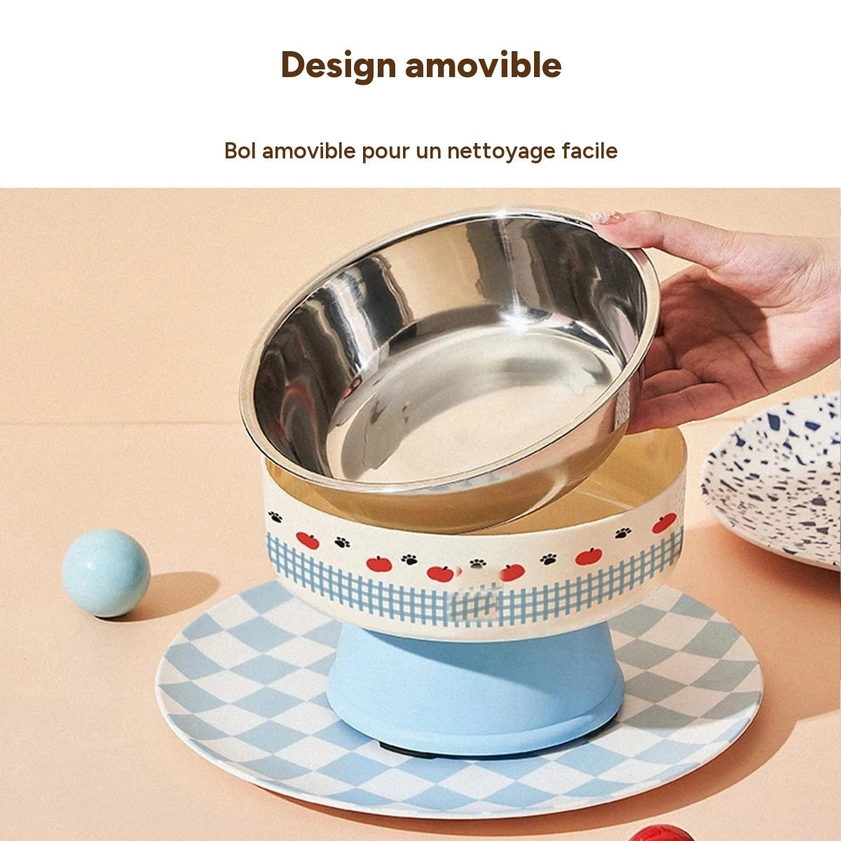 Bol surélevé en inox pour animaux - design coloré ergonomique anti-fatigue – vue 6