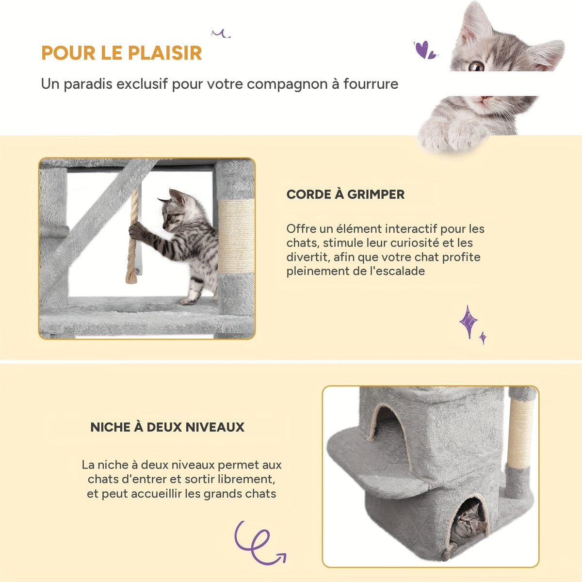 Arbre à chat XXL 185 cm - stable et sûr