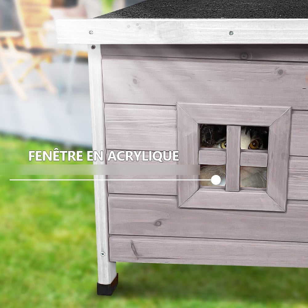 Maison en bois pour chat - niche interieure exterieure toit etanche – en situation