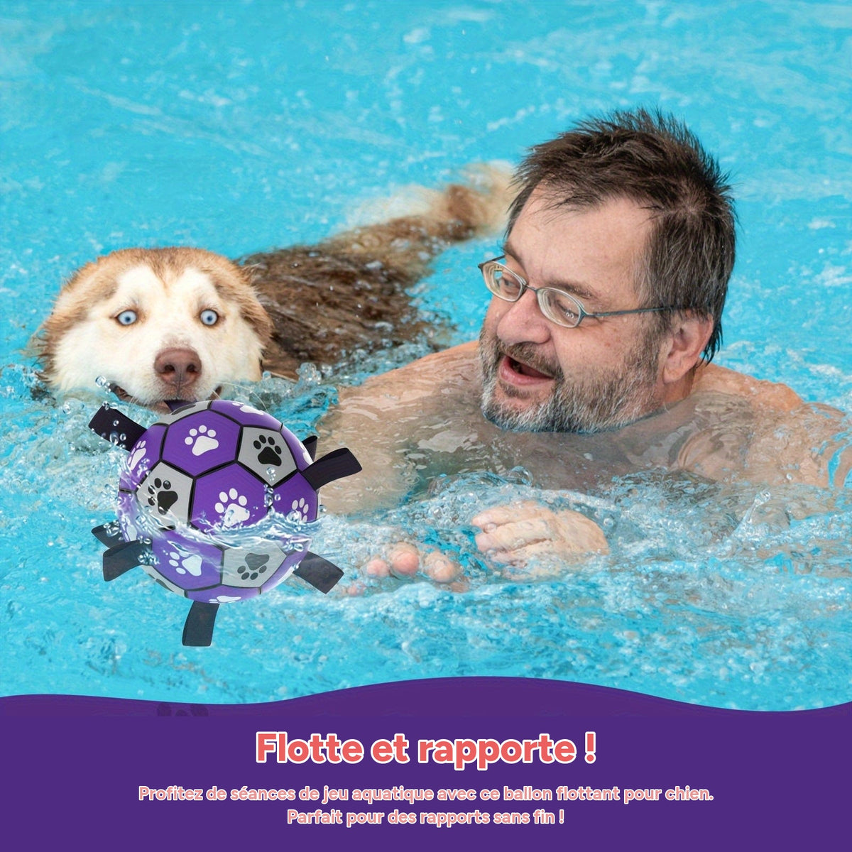 Ballon de foot pour chien resistant - jouet interactif avec sangles – vue 5