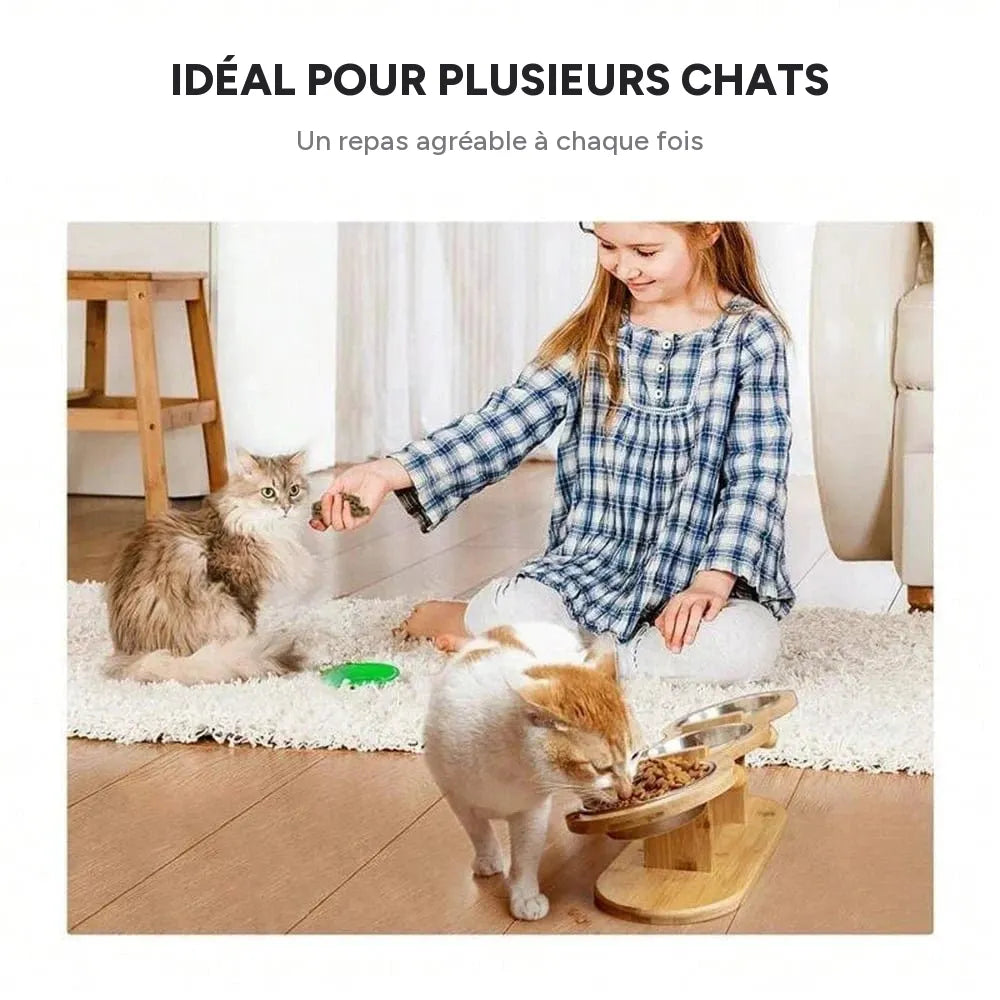 Mangeoire 3 - en - 1 pour chat & chiot – Bols inox surélevés avec support bois - One PETS-TOP – vue 6