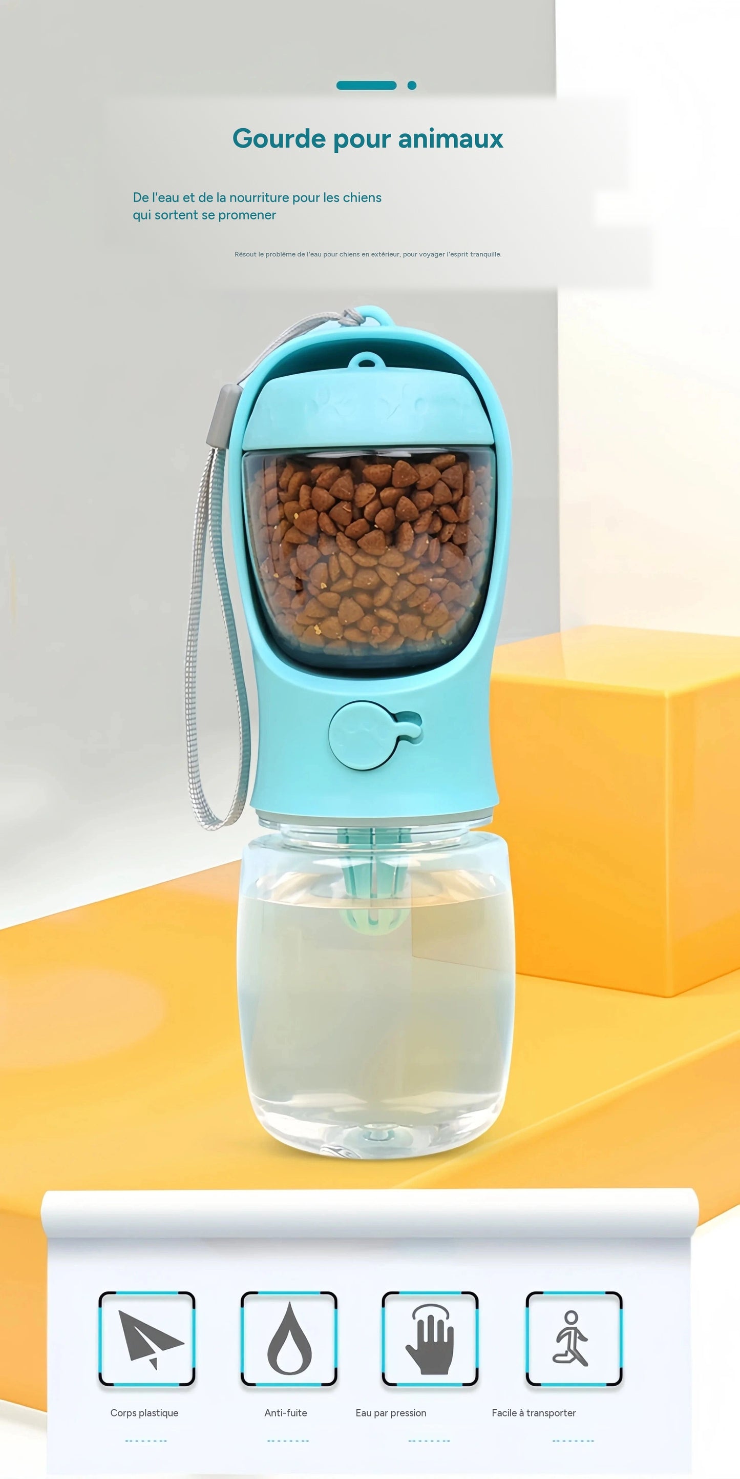 Bouteille d'eau portable 2-en-1 pour chiens et chats en balade