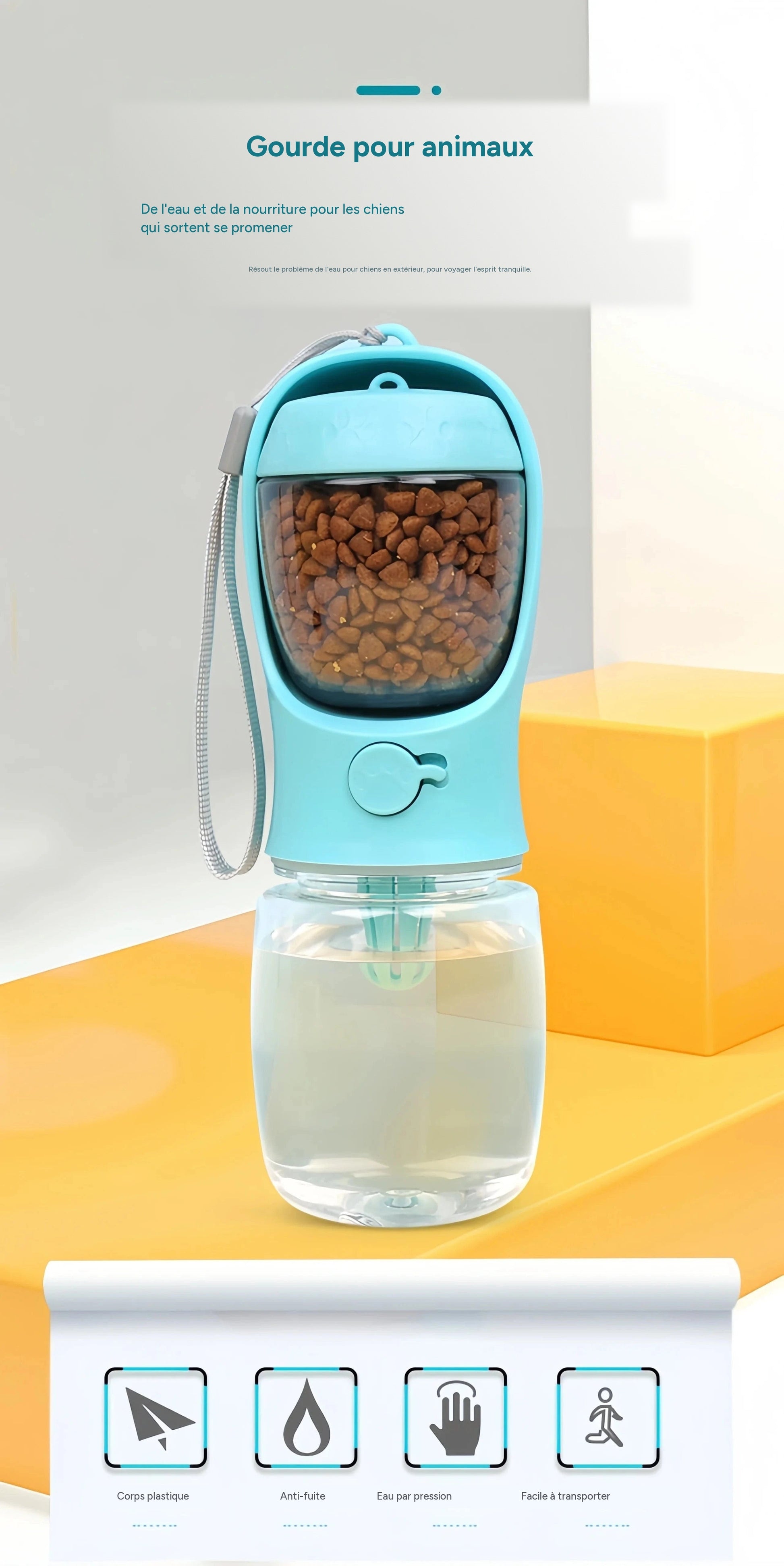 Bouteille d'eau portable 2-en-1 pour chiens et chats en balade