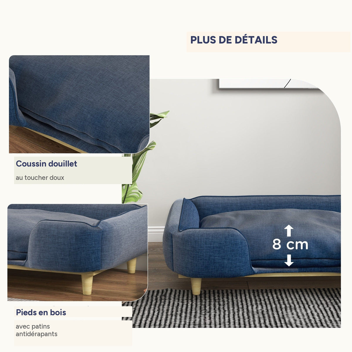 Canapé premium pour grand chien, lit surélevé, coussin lavable – détail