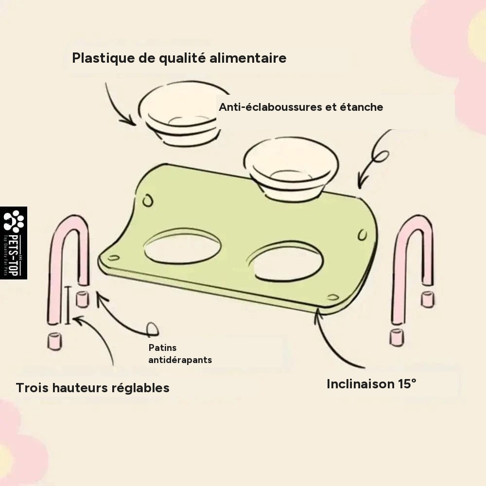 Bols doubles surélevés réglables - gamelles ergonomiques pour chats et chiens