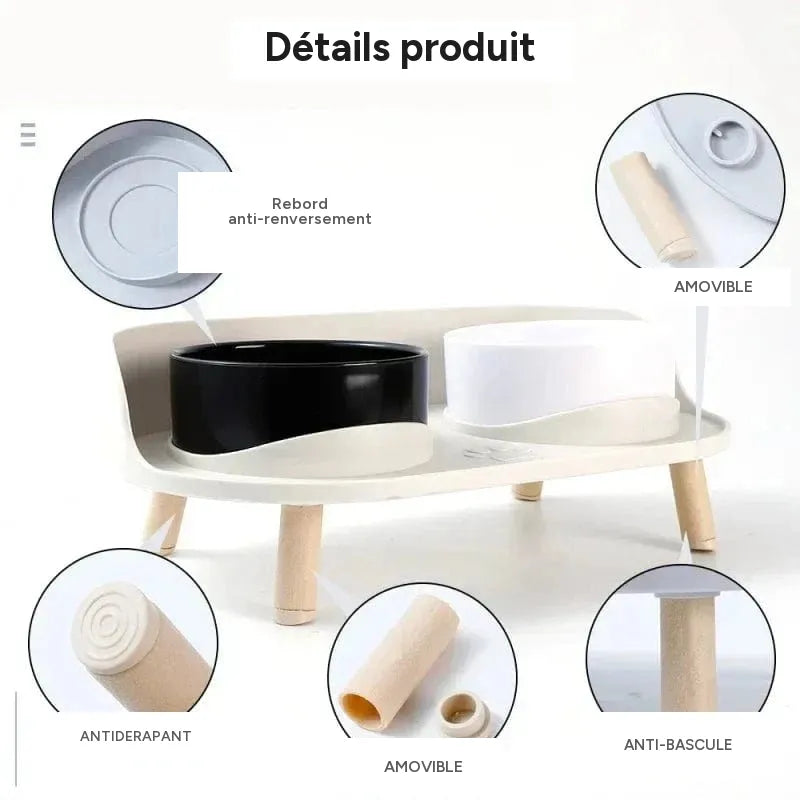 Mangeoires doubles reglables, bols sureleves pour chat, chiot, petit chien – détail