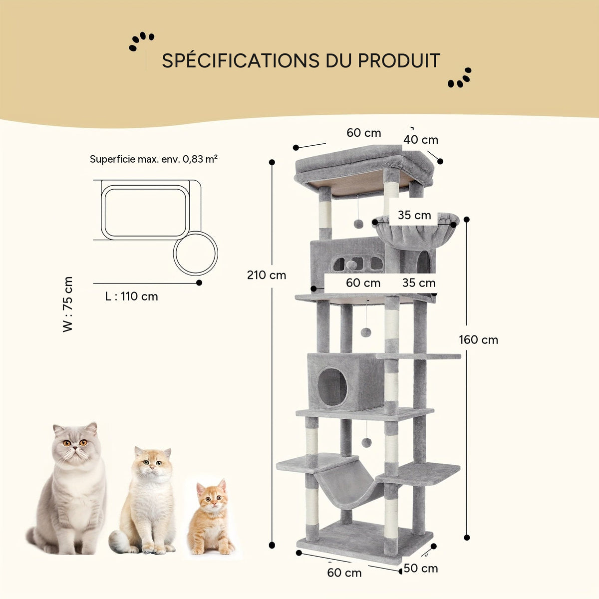 Arbre a chat XXL 210 cm - infographie 4